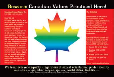 Beware: Canadian Values Practiced Here! We treat everyone equally - regardless of sexual orientation, gender identity, race, ethnic origin, colour, religion, age, sex, marital status, disability,...